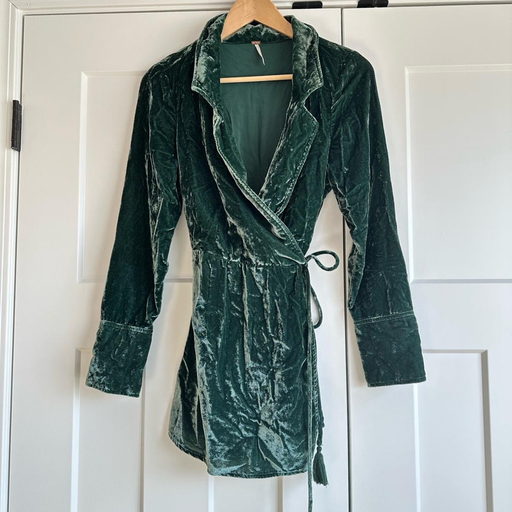 Free People Green Velvet Wrap Romper